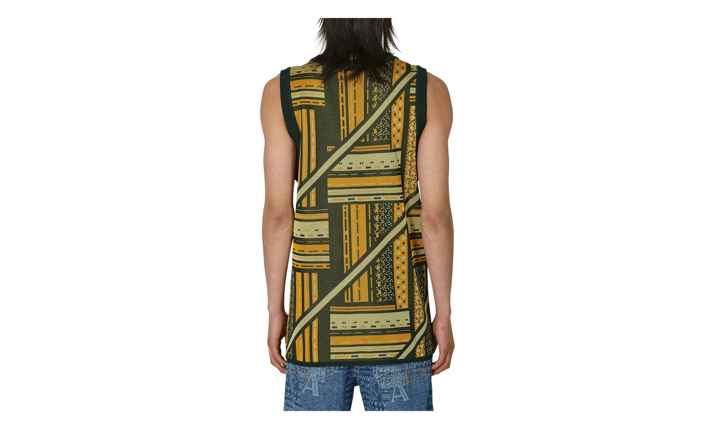 Kalonji Knit Vest "Green / Yellow" M AHLU KN007 SS23 YA03 GR