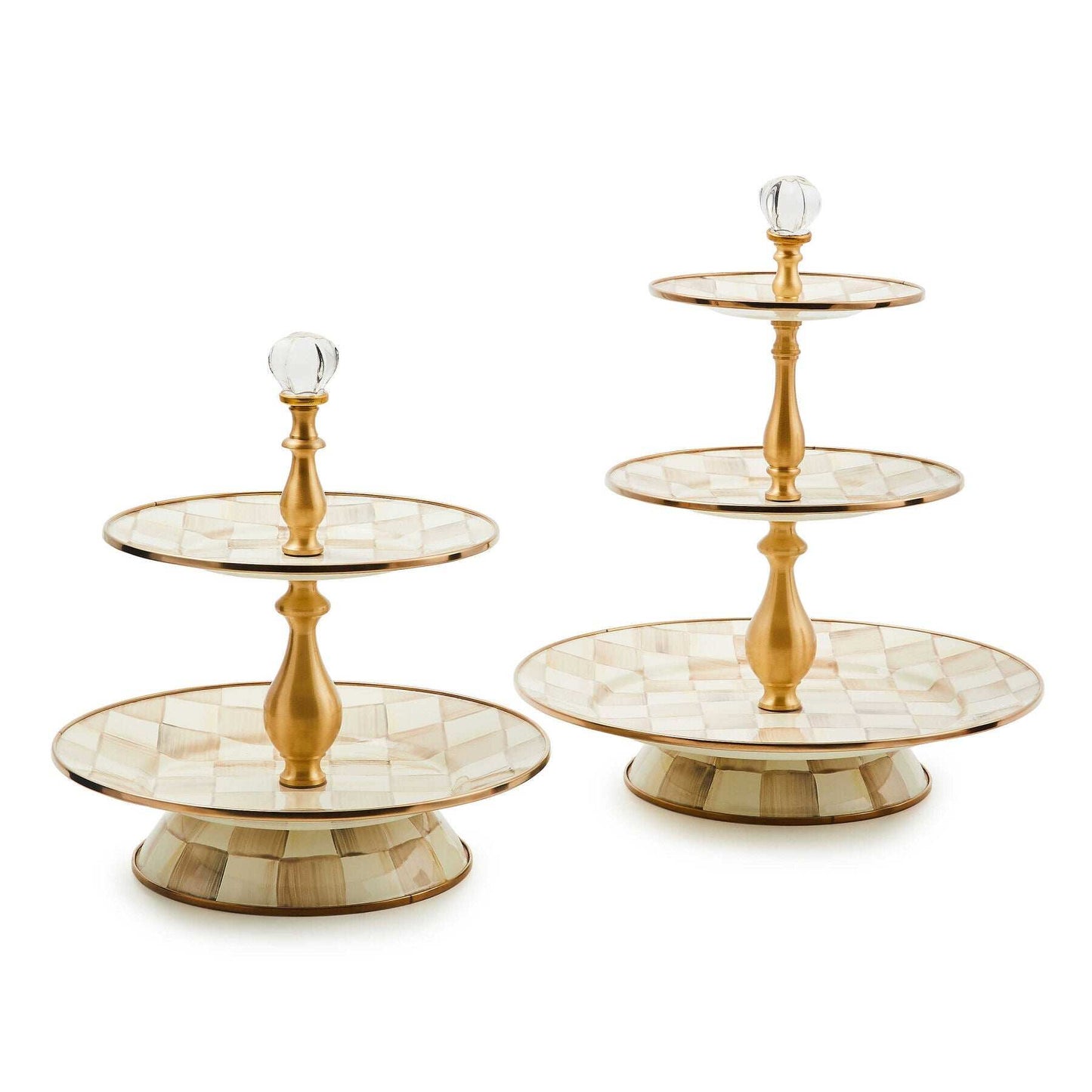 Mocha Check Two Tier Sweet Stand by MacKenzie-Childs