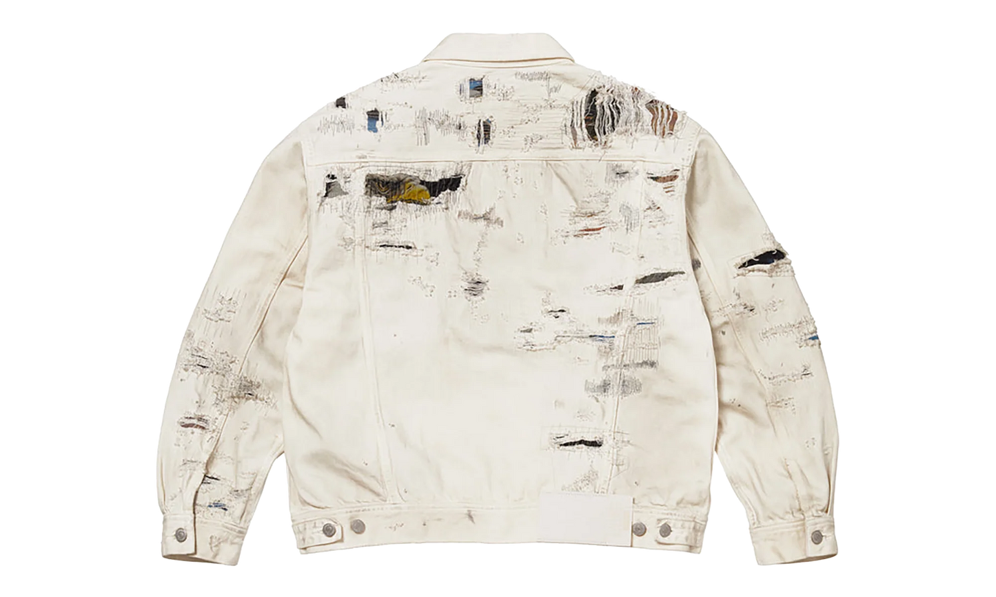 MM6 Maison Margiela Distressed Selvedge Denim Trucker Jacket "SS26 - Beige" SU27185