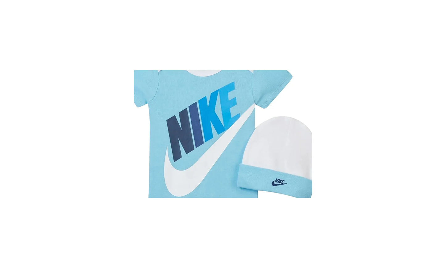Baby Bodysuit, Hat and Booties 3-PC Box Set "Light Blue / White" MN0313 C3L
