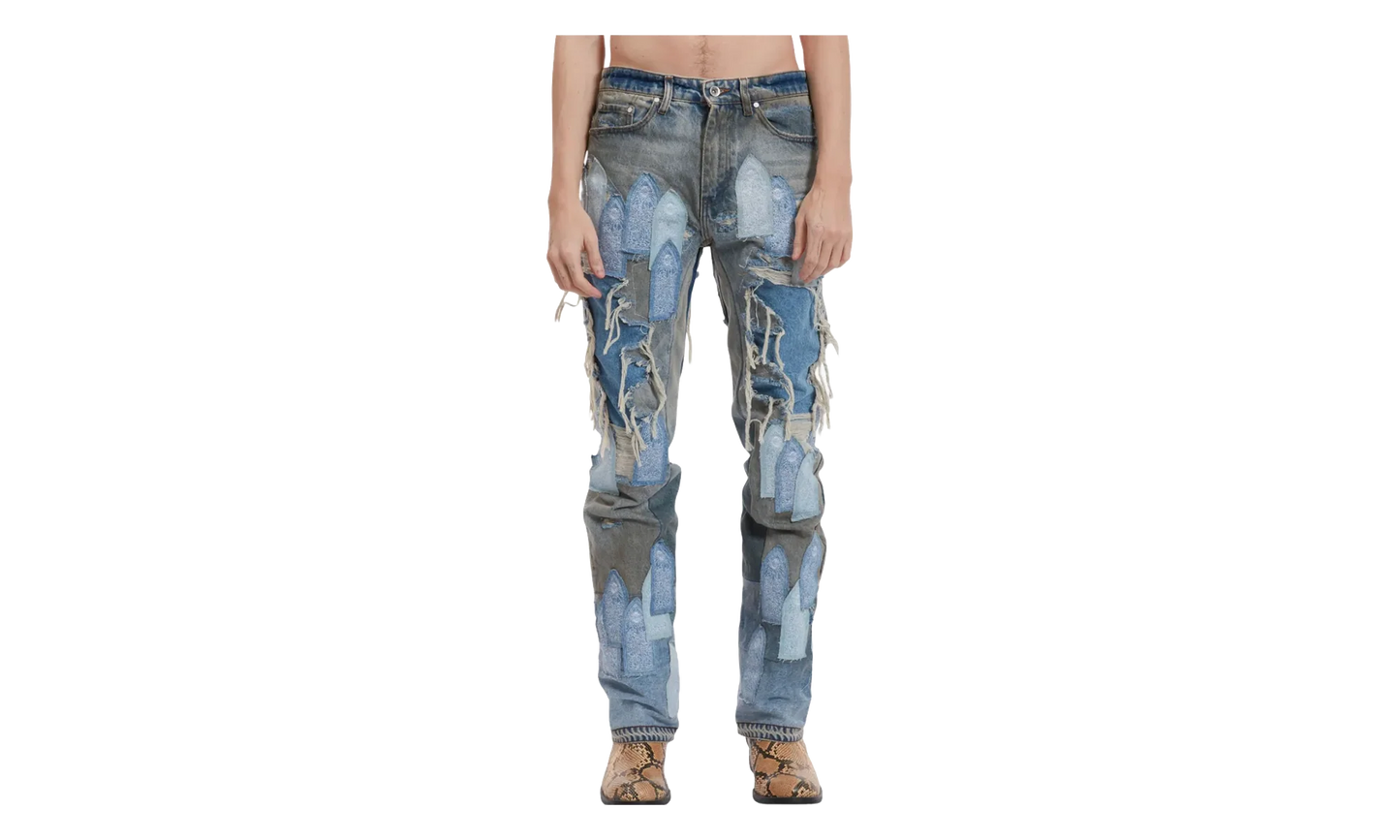 Patched Arch Repaired Blowout Denim Jeans "Blue" 1120970009SS25 BLUE