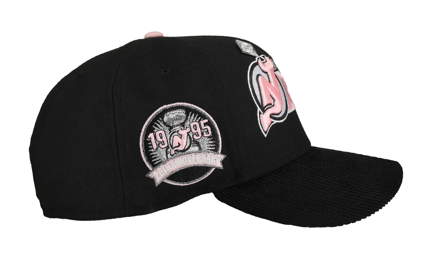 59FIFTY New Jersey Devils 20th Anniversary Fitted Hat "Black / Pink Corduroy Script" NE438