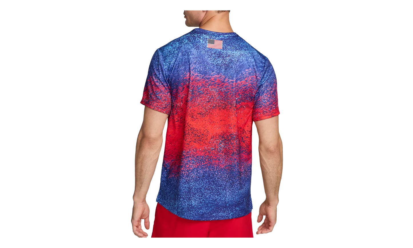 Dri-Fit Usa Miler Printed Running T-Shirt "Bright Crimson / Old Royal / White" FJ3411 635
