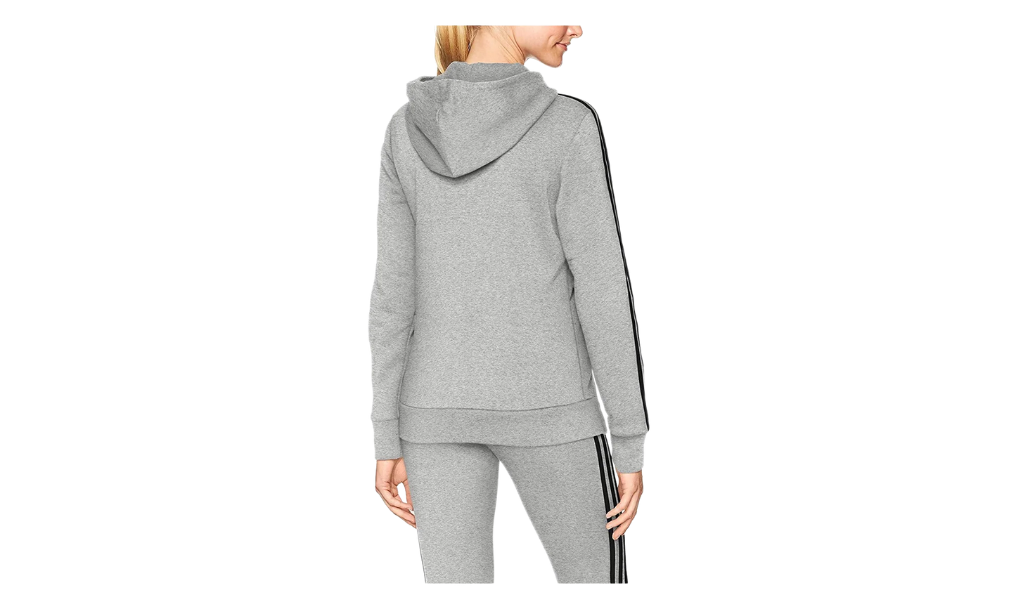 Essentials Cotton Fleece 3-Stripe Full Zip Hoodie WMNS "Grey / Black" CD2250