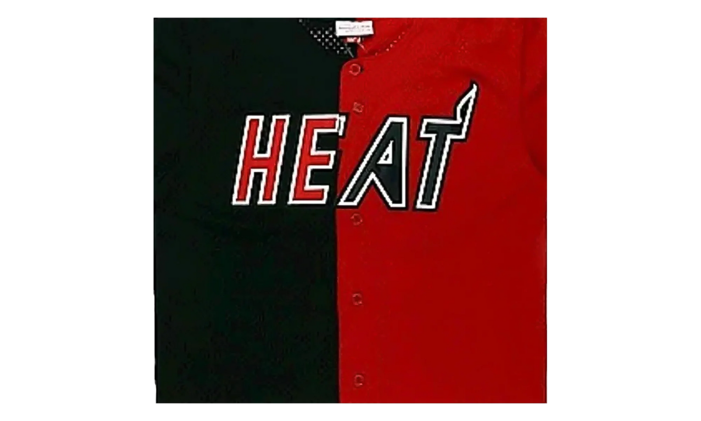 NBA Split Color Mesh Button Front Shirt "Miami Heat - Black" BA88XN MHE K HF1