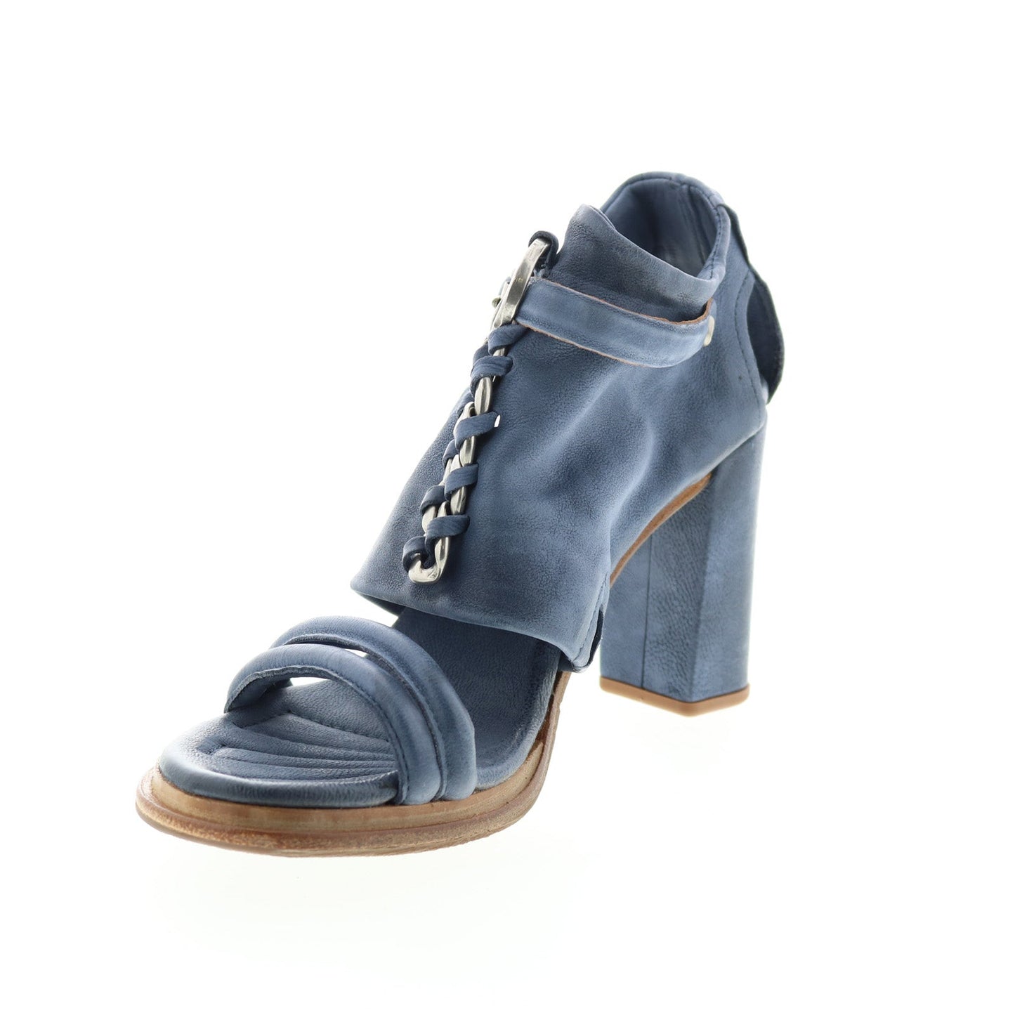 Bray A85005-101 Womens Blue Leather Hook & Loop Block Heels Shoes