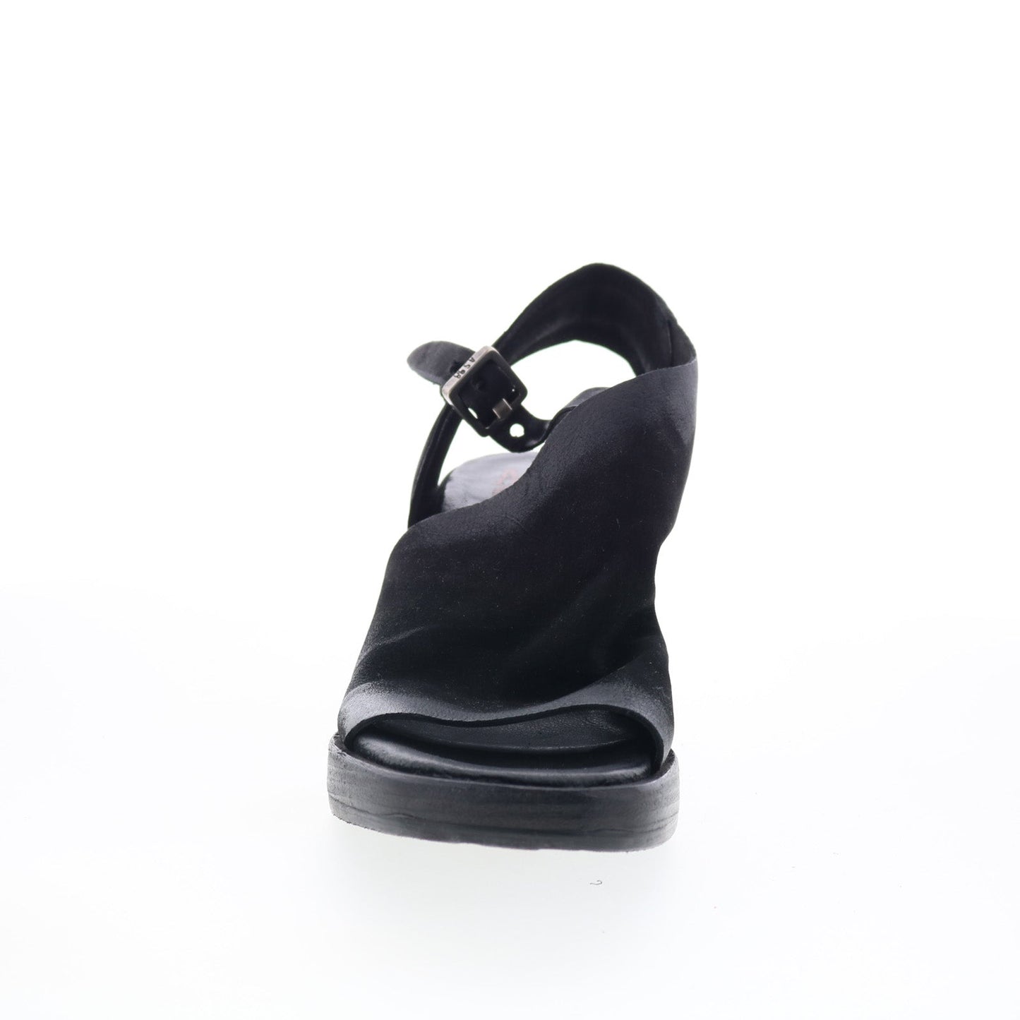 Aston Womens Black Leather Hook & Loop Heeled Sandals Shoes