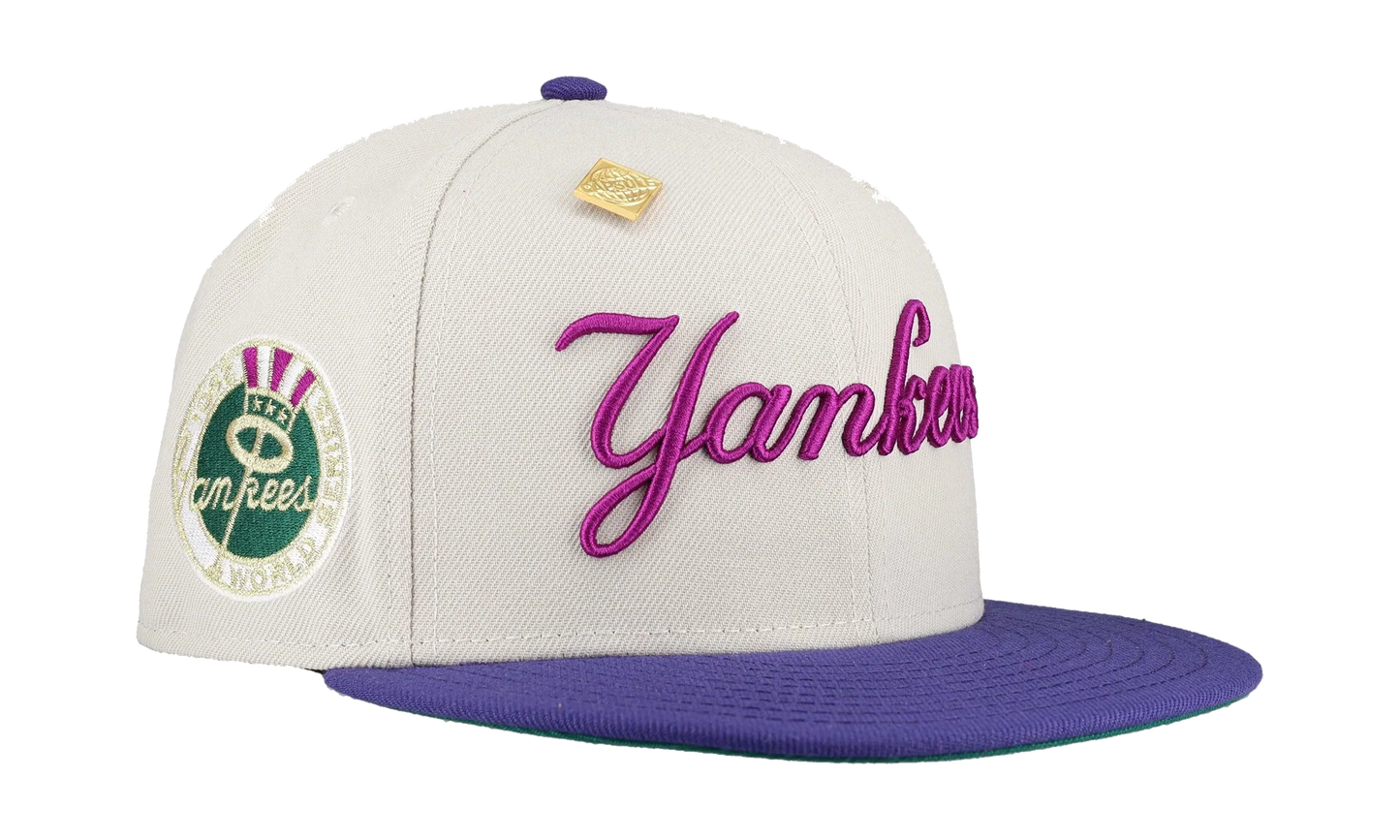 59FIFTY New York Yankees 1962 World Series Patch Fitted Hat "Stone / Purple / Pink" NE338