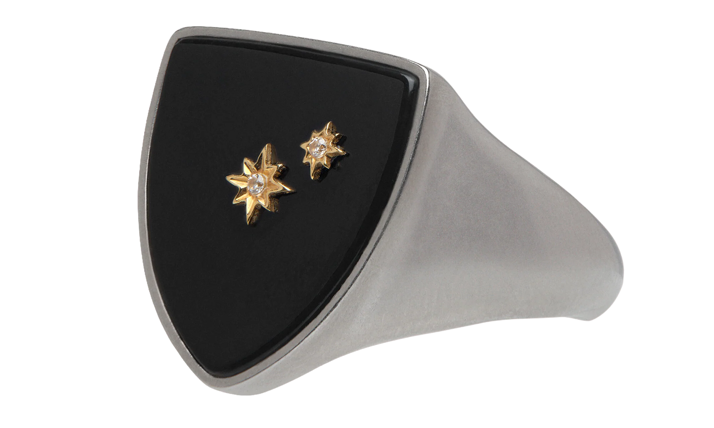 Star Detailed Signet Ring "Silver/ Gold" SM1UQ0106P6478964