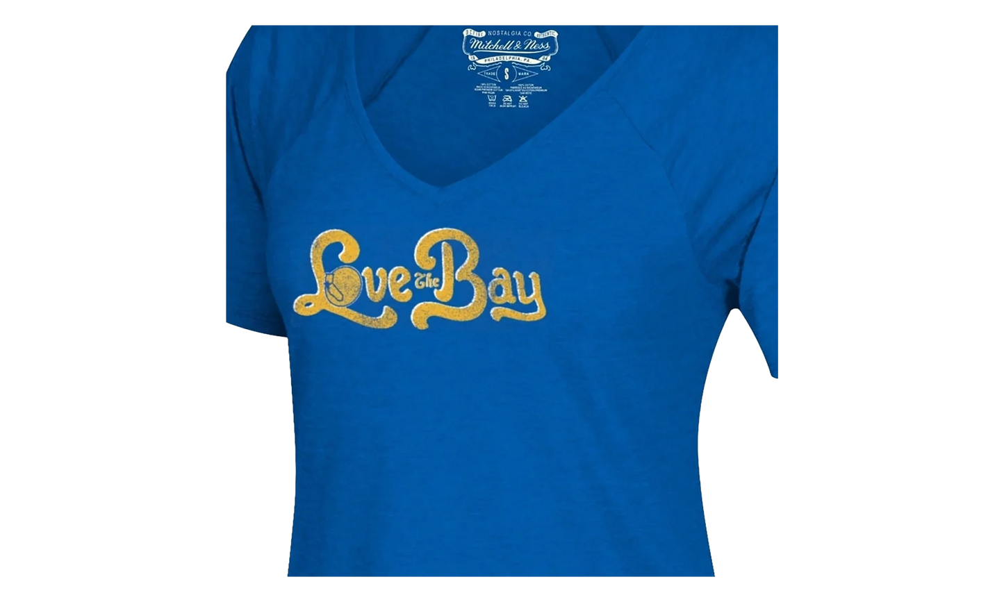 NBA Love The Bay V-Neck T-Shirt WMNS "Golden State Warriors - Royal" BWVTBA18253 GSWROYA