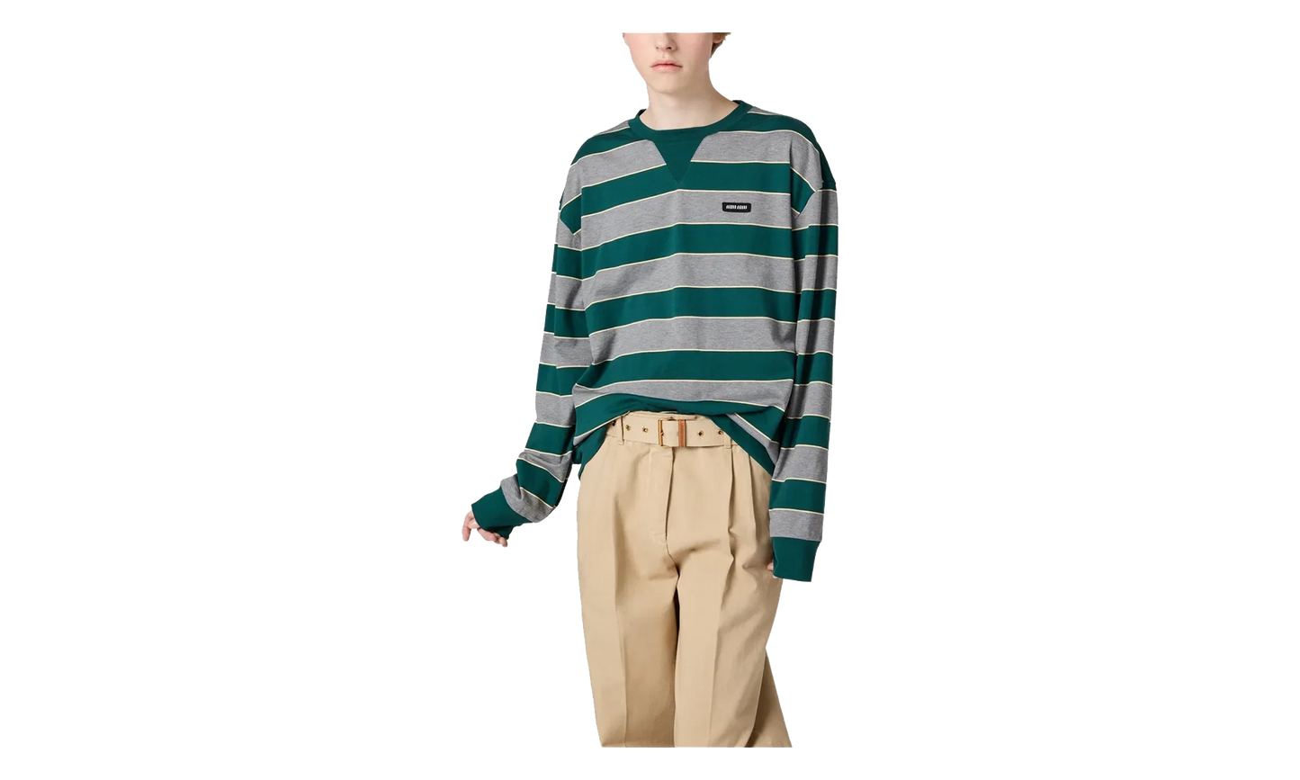 Women's Striped Jersey Sweatshirt WMNS "Bottle Green / Gray" MJLA39 19DD F0E5Q