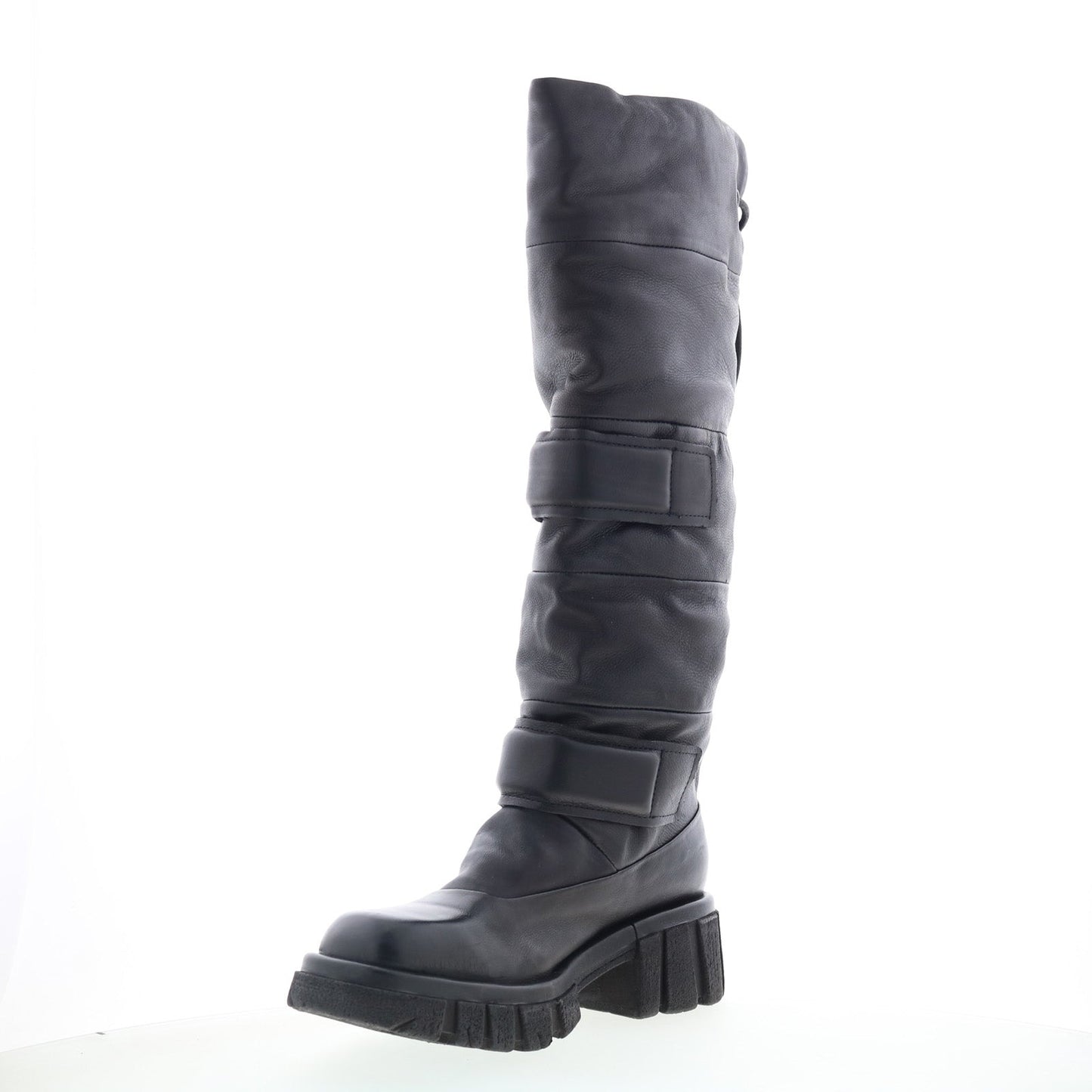 Halpert Womens Black Leather Zipper Knee High Boots