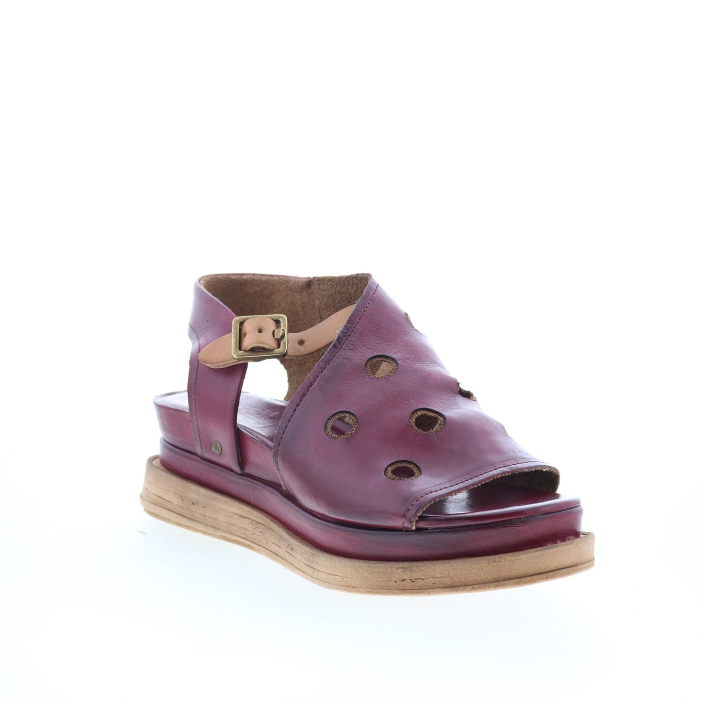 Larry Womens Burgandy Leather Hook & Loop Strap Sandals Shoes