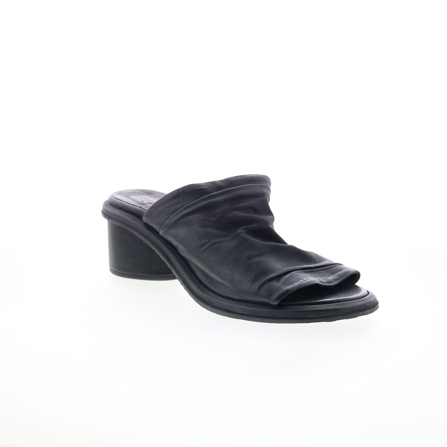Lior Womens Black Leather Slip On Heeled Sandals Shoes