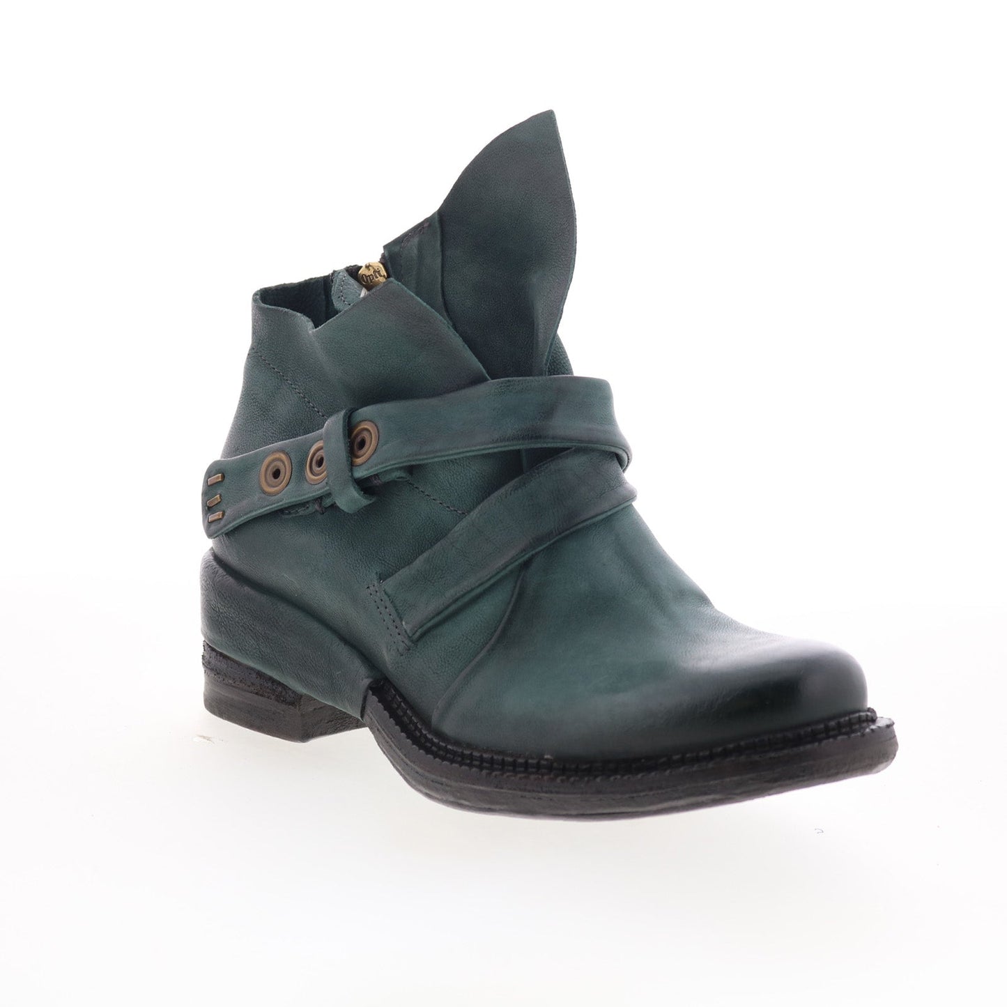 Martina Womens Green Leather Zipper Ankle & Booties Boots