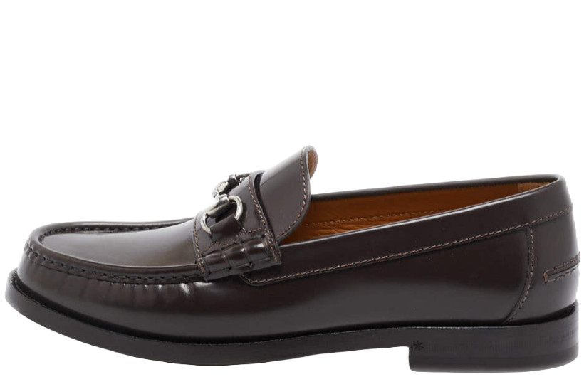 Brown Leather Horsebit Slip On Loafers
