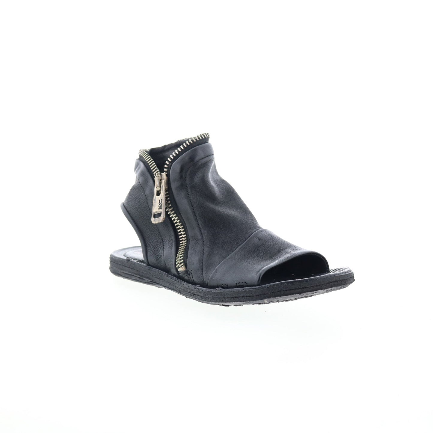 Ritchie Womens Black Leather Zipper Mule Flats Shoes