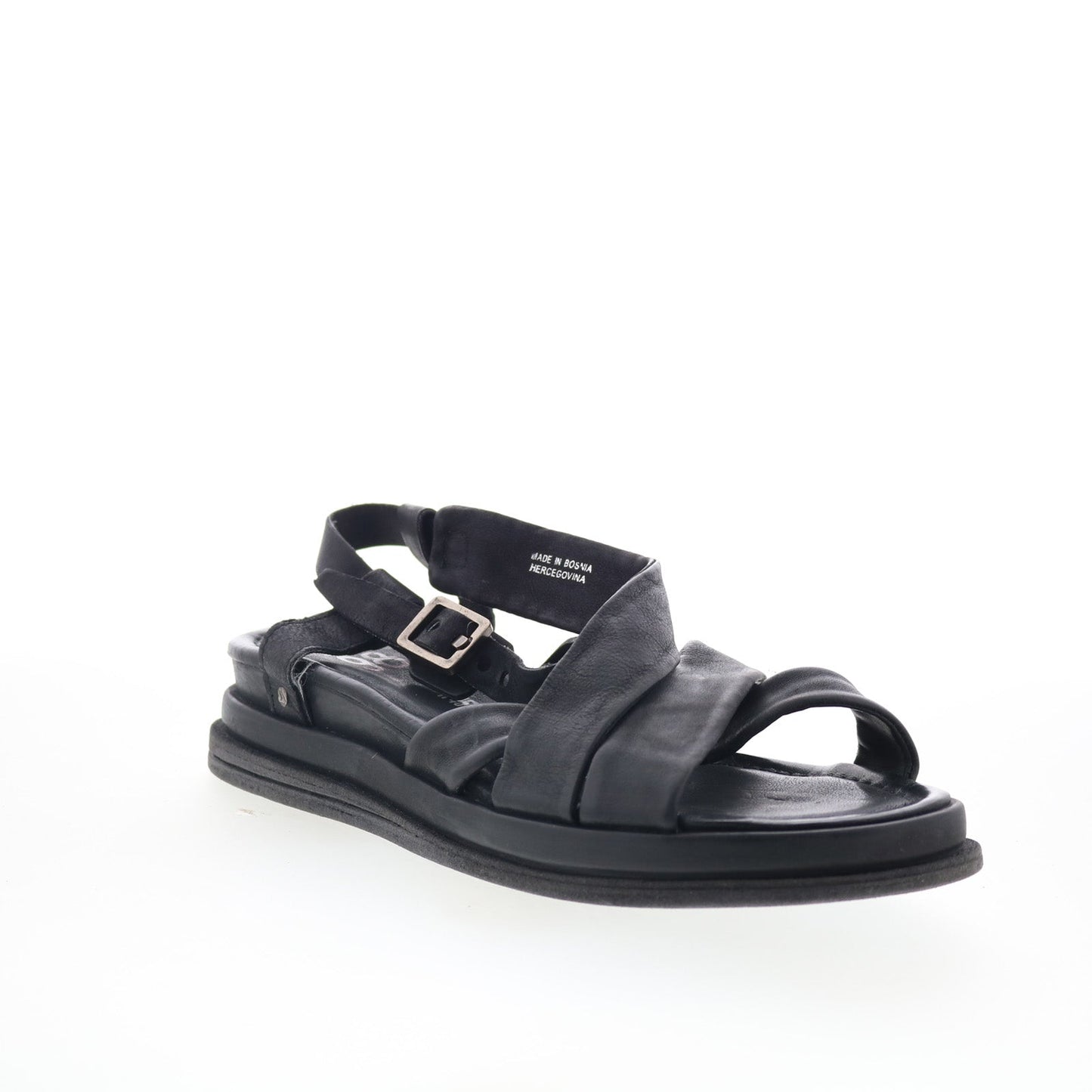 Salvie Womens Black Leather Hook & Loop Strap Sandals Shoes