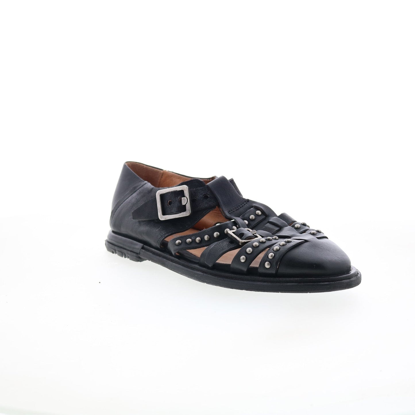 Thorpe Womens Black Leather Hook & Loop Loafer Flats Shoes