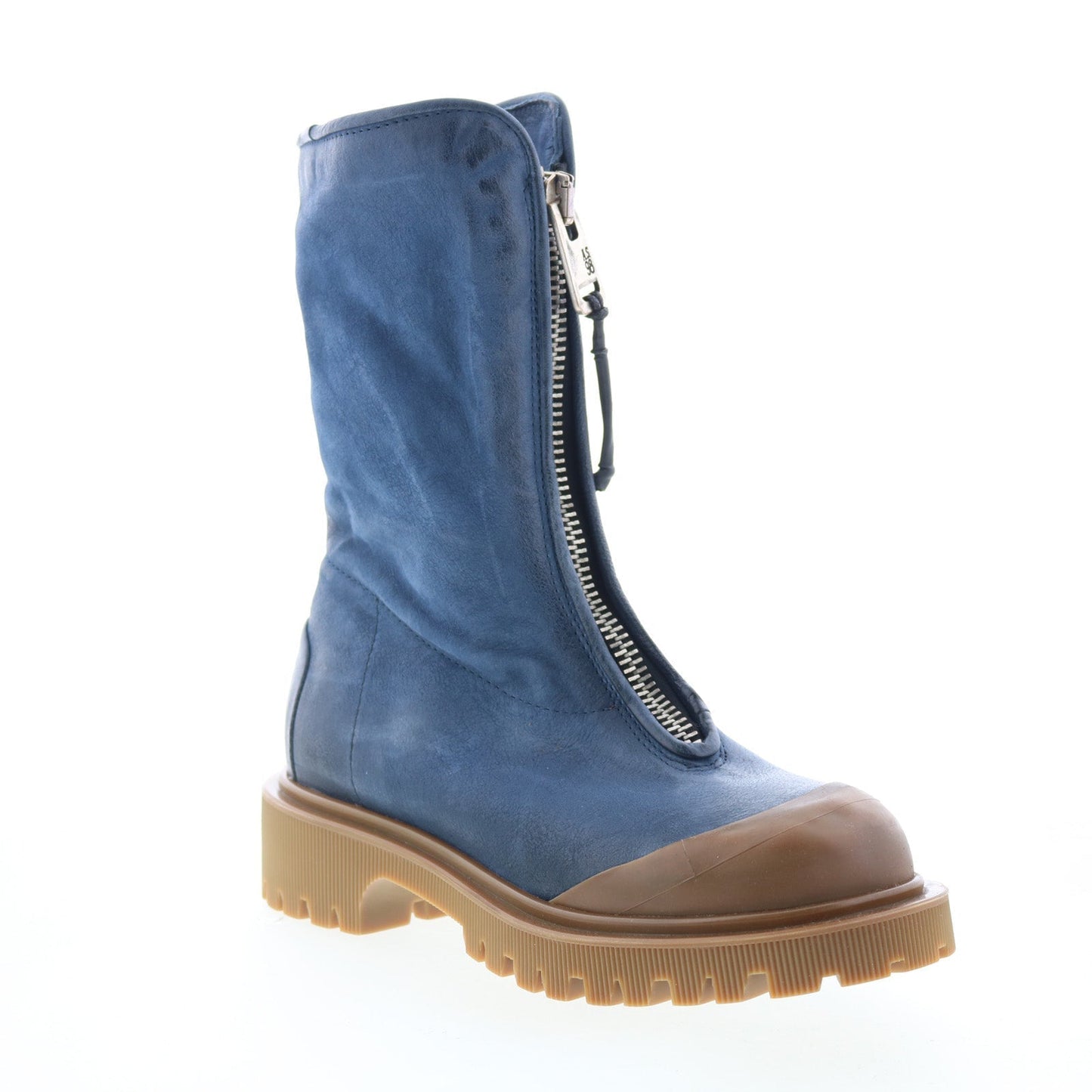 Tobie Womens Blue Leather Zipper Casual Dress Boots