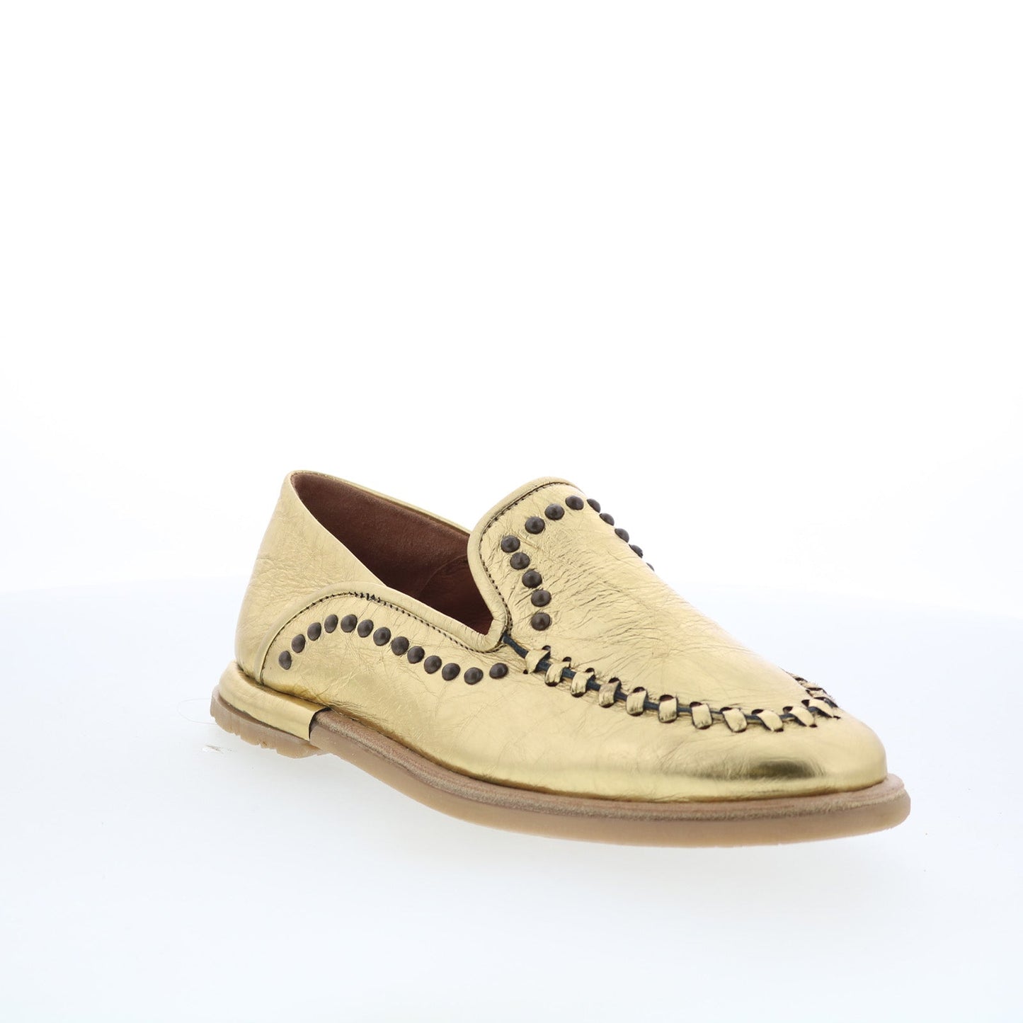 Tonie Womens Gold Leather Slip On Loafer Flats Shoes