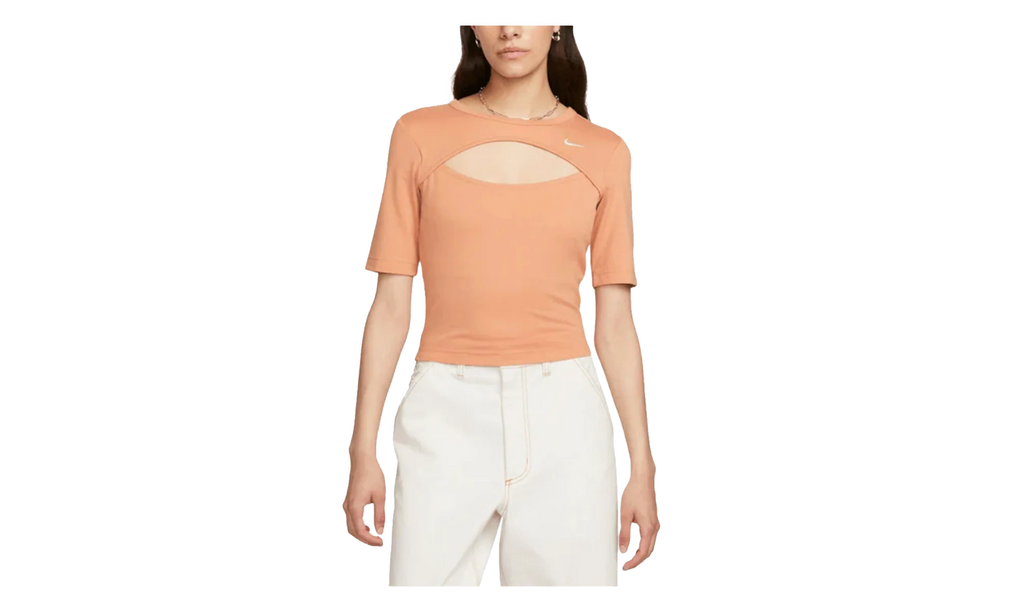 NSW Essential Cut-out Swoosh Logo Tee WMNS "Amber Brown / Sail" FB8282 225
