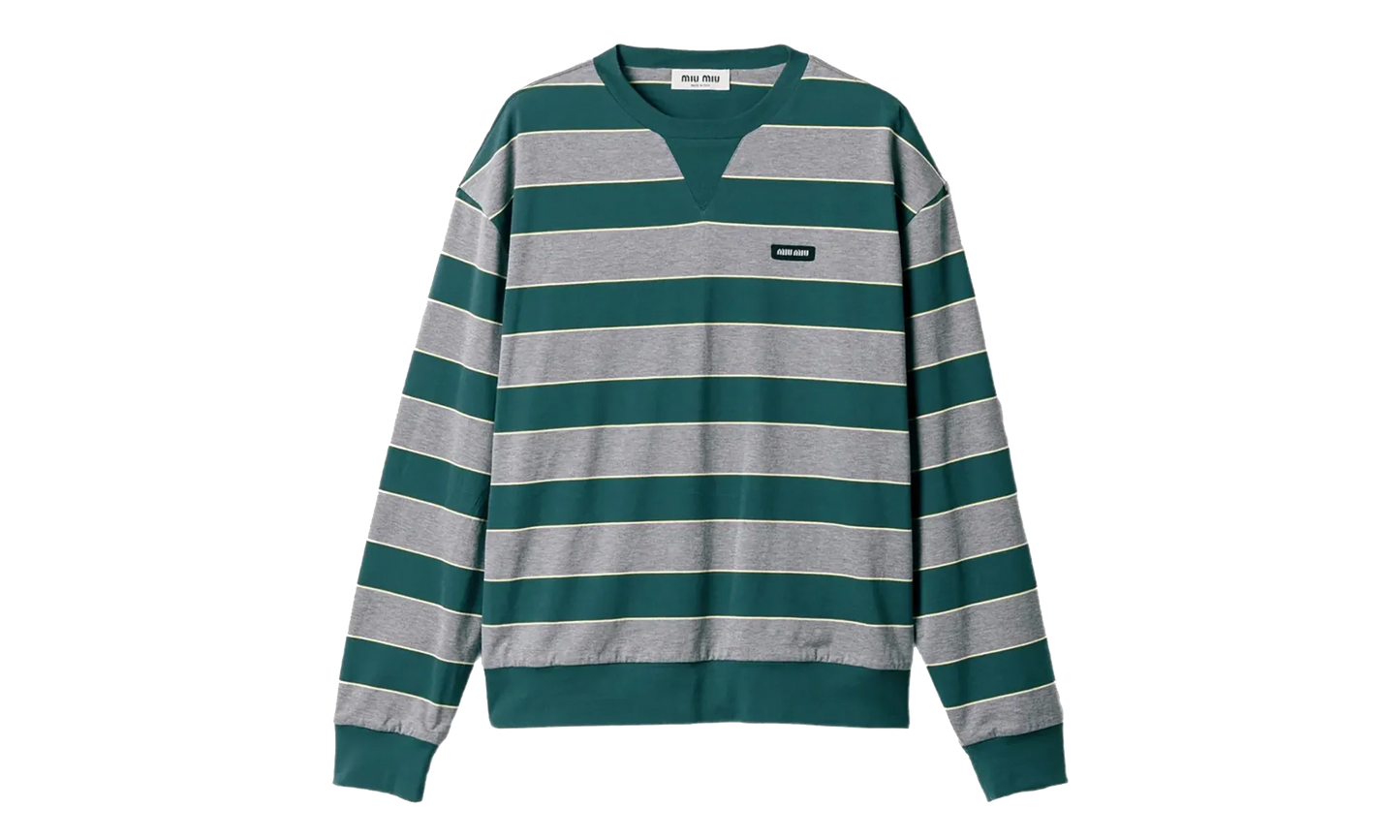 Women's Striped Jersey Sweatshirt WMNS "Bottle Green / Gray" MJLA39 19DD F0E5Q
