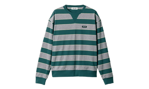Women's Striped Jersey Sweatshirt WMNS "Bottle Green / Gray" MJLA39 19DD F0E5Q