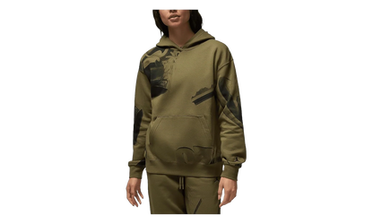 Jordan Brooklyn Fleece Printed Pullover Hoodie WMNS "Medium Olive / Black" HJ0157 222
