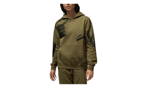 Jordan Brooklyn Fleece Printed Pullover Hoodie WMNS "Medium Olive / Black" HJ0157 222