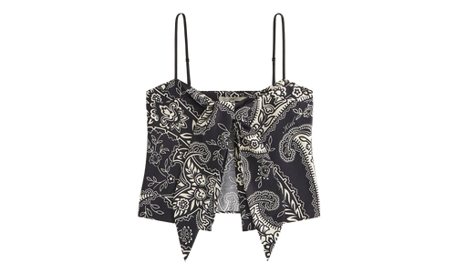 Luna Paisley Tie Front Cami Top WMNS "Black" KITH123