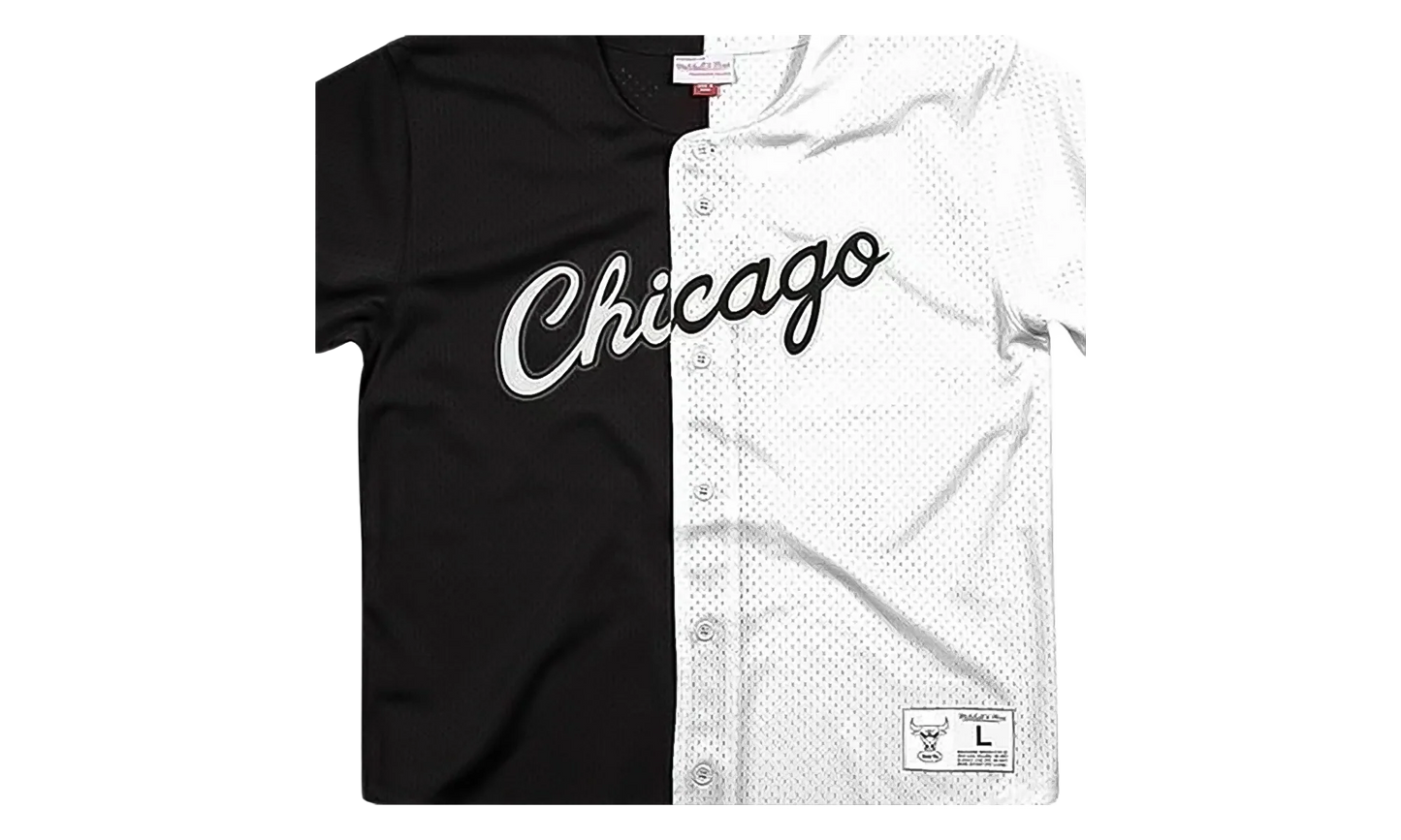 NBA Split Color Mesh Button Front Shirt "Chicago Bulls - Black" BA88XJ CBU K HEX