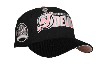 59FIFTY New Jersey Devils 20th Anniversary Fitted Hat "Black / Pink Corduroy Script" NE438