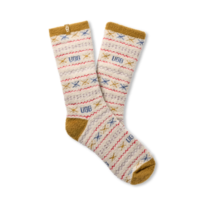 Women's Leslie Graphic Crew Sock Ochre Green Multi UGGisle