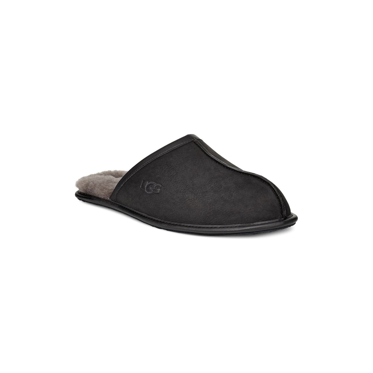 Men's Scuff Leather Slipper in Black