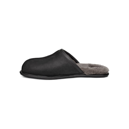 Men's Scuff Leather Slipper in Black