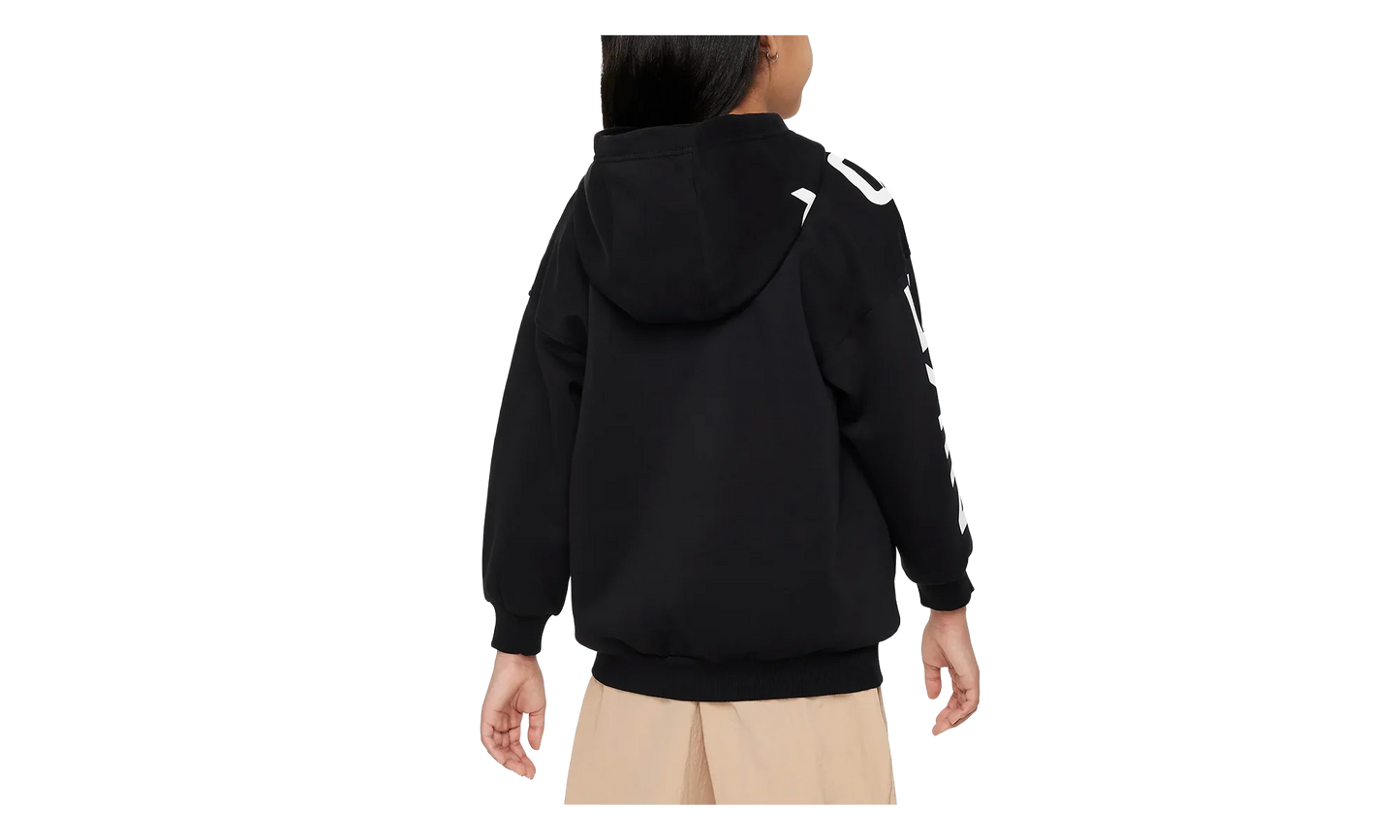 Air Club Fleece Girls' Oversized Full-Zip Hoodie GS "Black / White" FD2960 010