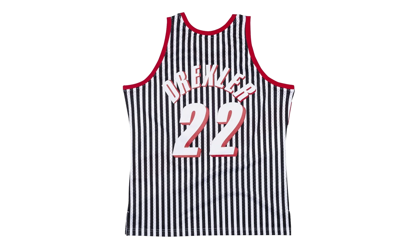 NBA Clyde Drexler Striped Swingman Jersey "1991 Portland Trail Blazers" SMJYBW19047 PTBPTBK91CDR