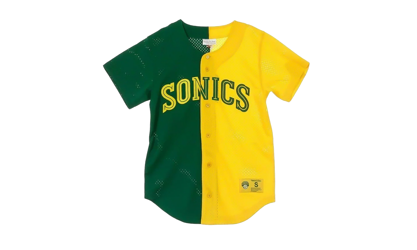 NBA Split Color Mesh Button Front Shirt "Seattle Supersonics - Green" BA88XS SSU E HF6