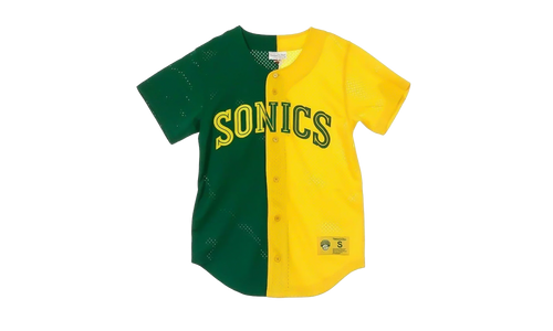 NBA Split Color Mesh Button Front Shirt "Seattle Supersonics - Green" BA88XS SSU E HF6