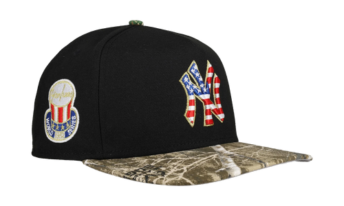 9FIFTY New York Yankees 1952 World Series USA A Frame Snapback Hat "Black / Real Tree Camo" NE231