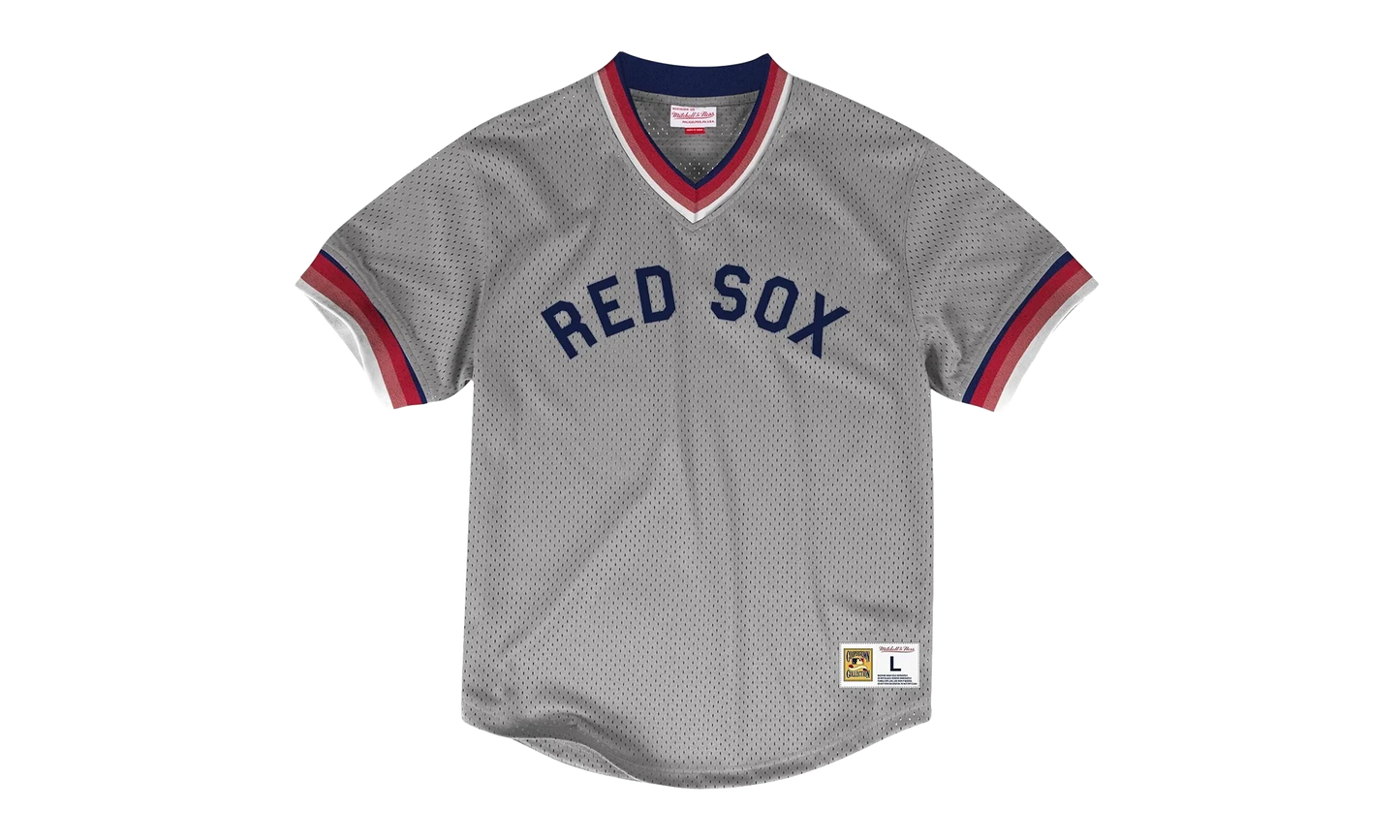 MLB Mesh V-Neck Tee "Boston Red Sox - Grey" MSPOAJ18001 BRSGREY1