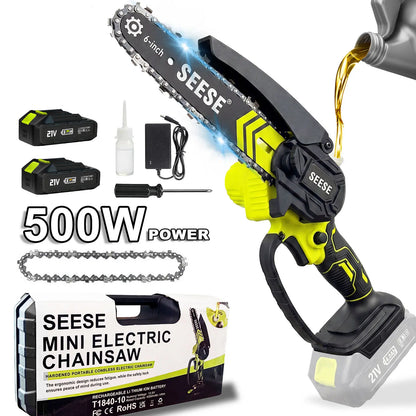 6" Brushless Mini Chainsaw with Auto Oiling, Cordless Electric Chain Saw, 2000mAh Battery