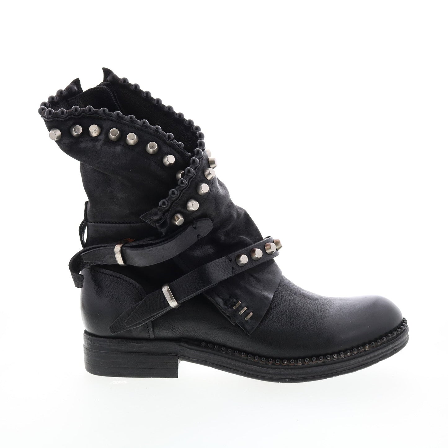 Vianne 250202-102 Womens Black Leather Hook & Loop Mid Calf Boots