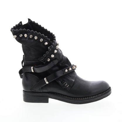Vianne 250202-102 Womens Black Leather Hook & Loop Mid Calf Boots