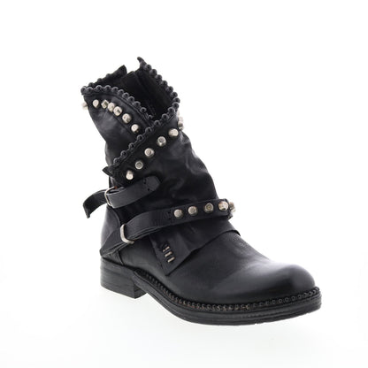 Vianne 250202-102 Womens Black Leather Hook & Loop Mid Calf Boots