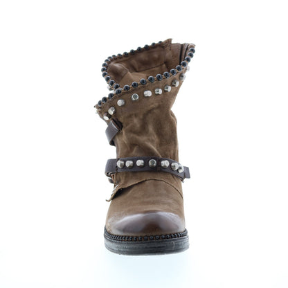 Vianne 250202-201 Womens Brown Leather Hook & Loop Mid Calf Boots