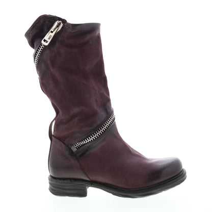Siggs 259373-101 Womens Burgundy Leather Zipper Mid Calf Boots