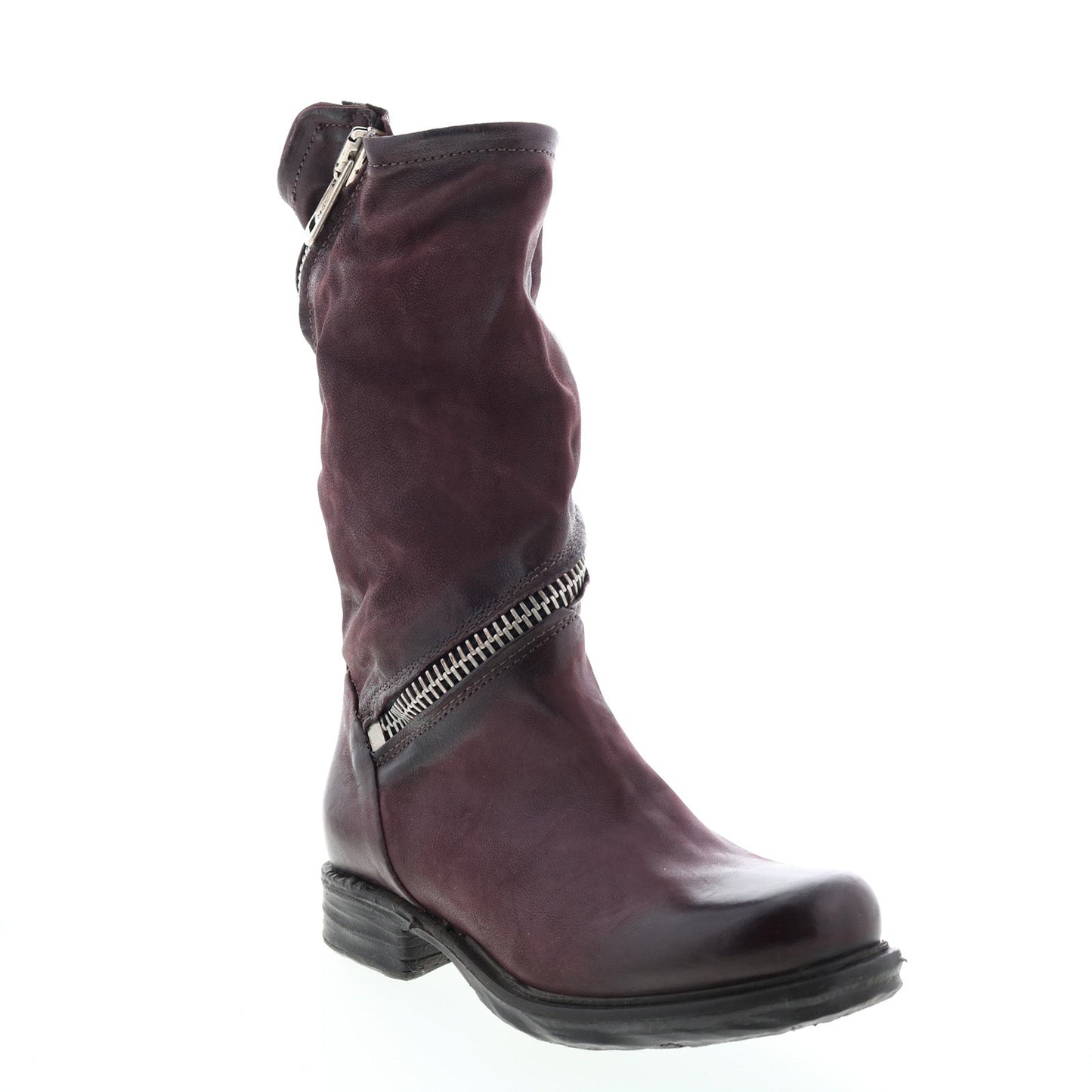 Siggs 259373-101 Womens Burgundy Leather Zipper Mid Calf Boots