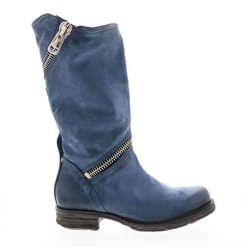 Siggs 259373-102 Womens Blue Leather Zipper Mid Calf Boots
